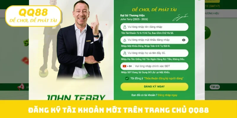Đăng ký tài khoản mới trên trang chủ QQ88