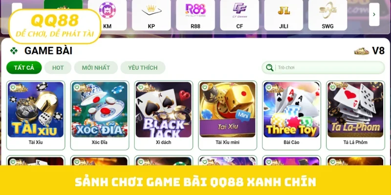 Sảnh chơi game bài QQ88 xanh chín